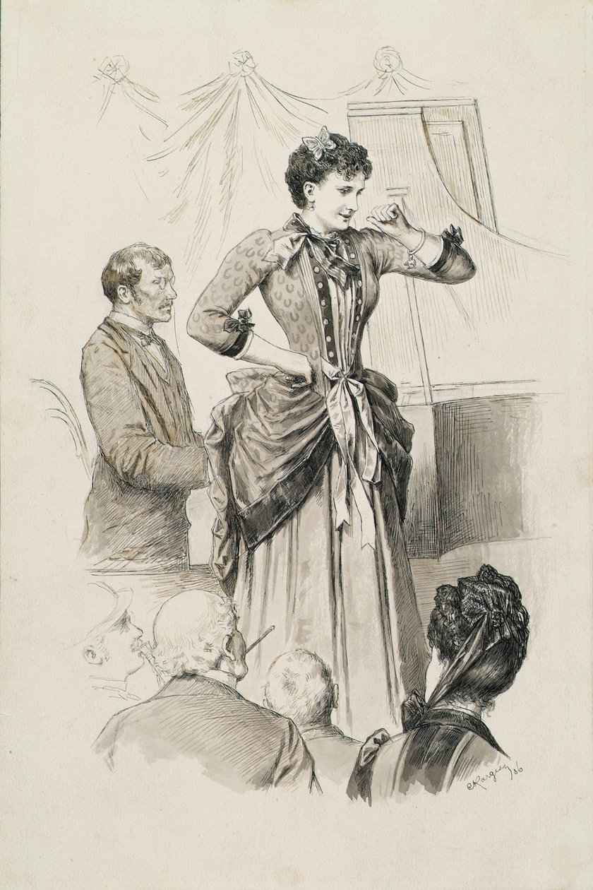 Viennese Types: Singer Miss Hornischer and Her Pianist Before Audience by Karl Karger