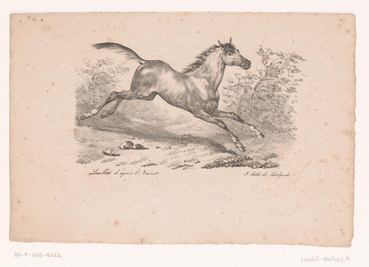 Galloping horse in landscape by Karl Loeillot Hartwig