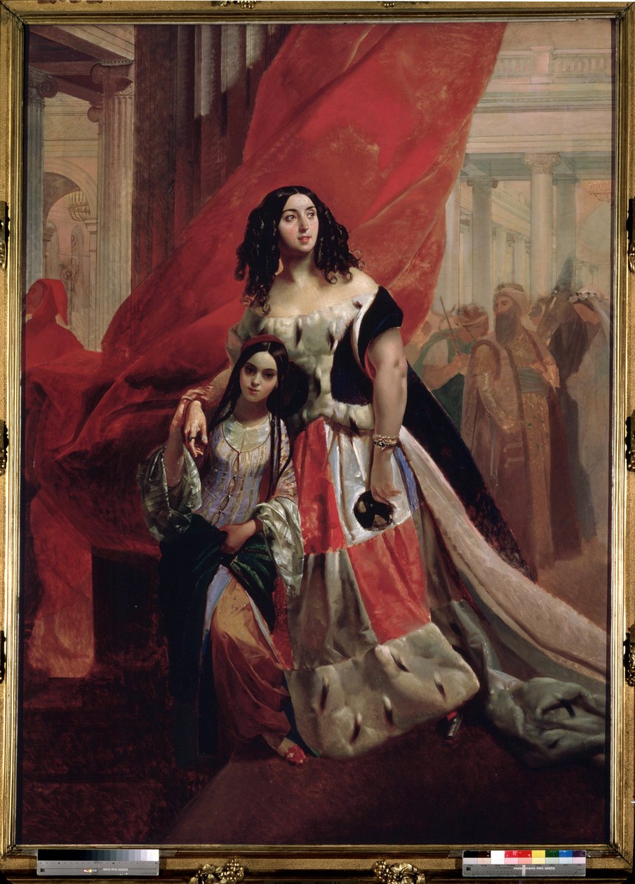 Portrait of Countess Julia Samoilova and her stepdaughter Amazillia Pacini leaving a ball. Painting by Karl Pavlovich Briullov (1799-1852) State Russian Museum, Saint Petersburg by Karl Pavlovich Bryullov