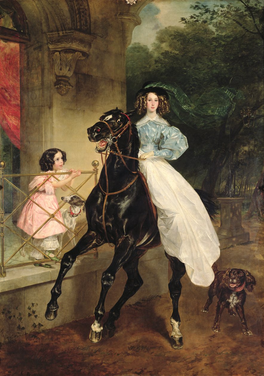 The Horsewoman, Portrait of Giovanina and Amacilia Paccini, Wards of Countess Samoilova by Karl Pavlovich Bryullov
