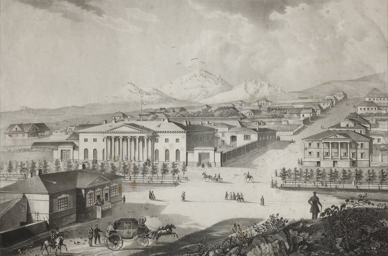 View of the hotel and the center of Pyatigorsk, Mid of the 19th century by Karl Petrovich Beggrov