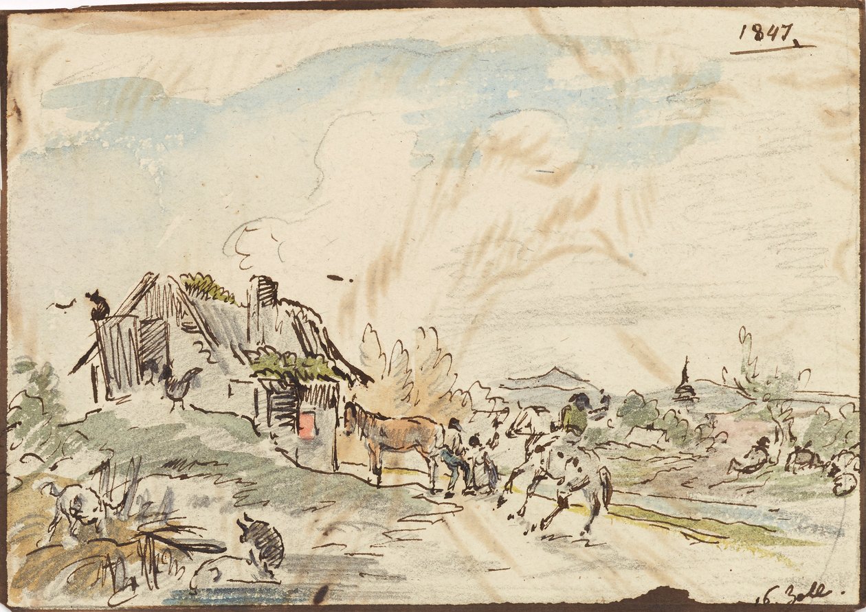 Rural Idyll, Farmhouse with Horses by Karl Pischinger
