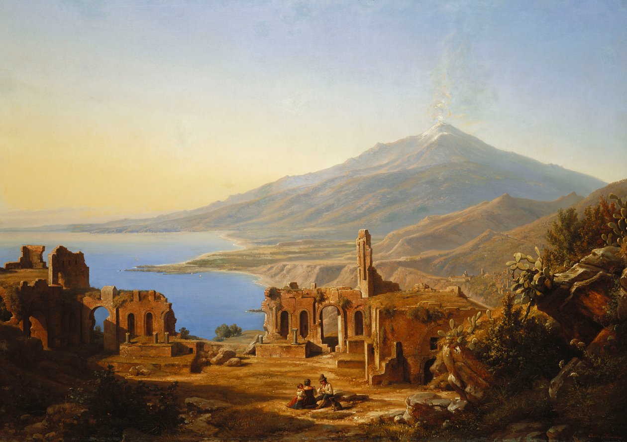 Teatro Greco, Taormina, with Etna beyond by Karl Robert Kummer
