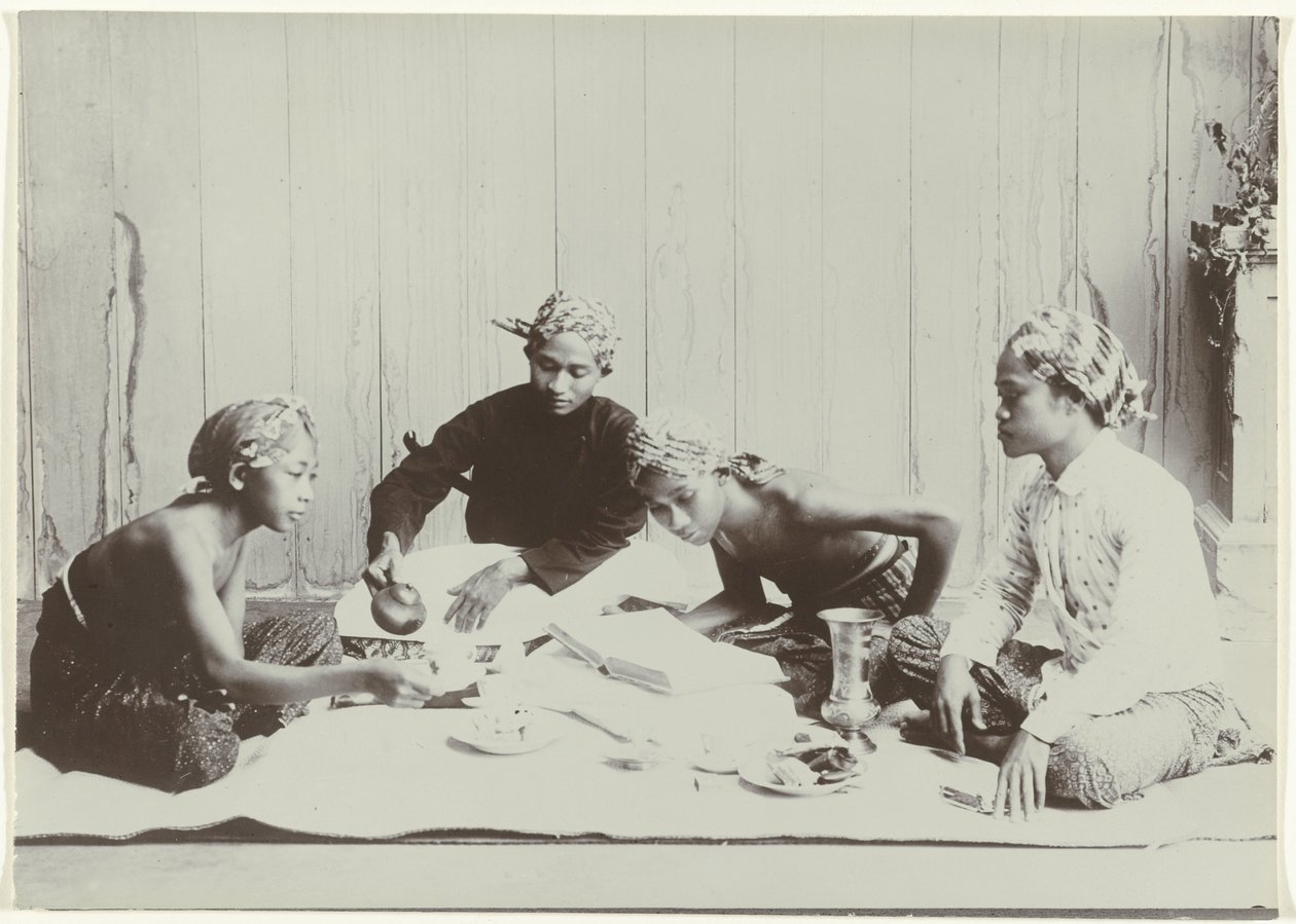 Four Young Men Drinking Coffee or Tea by Kassian Cephas