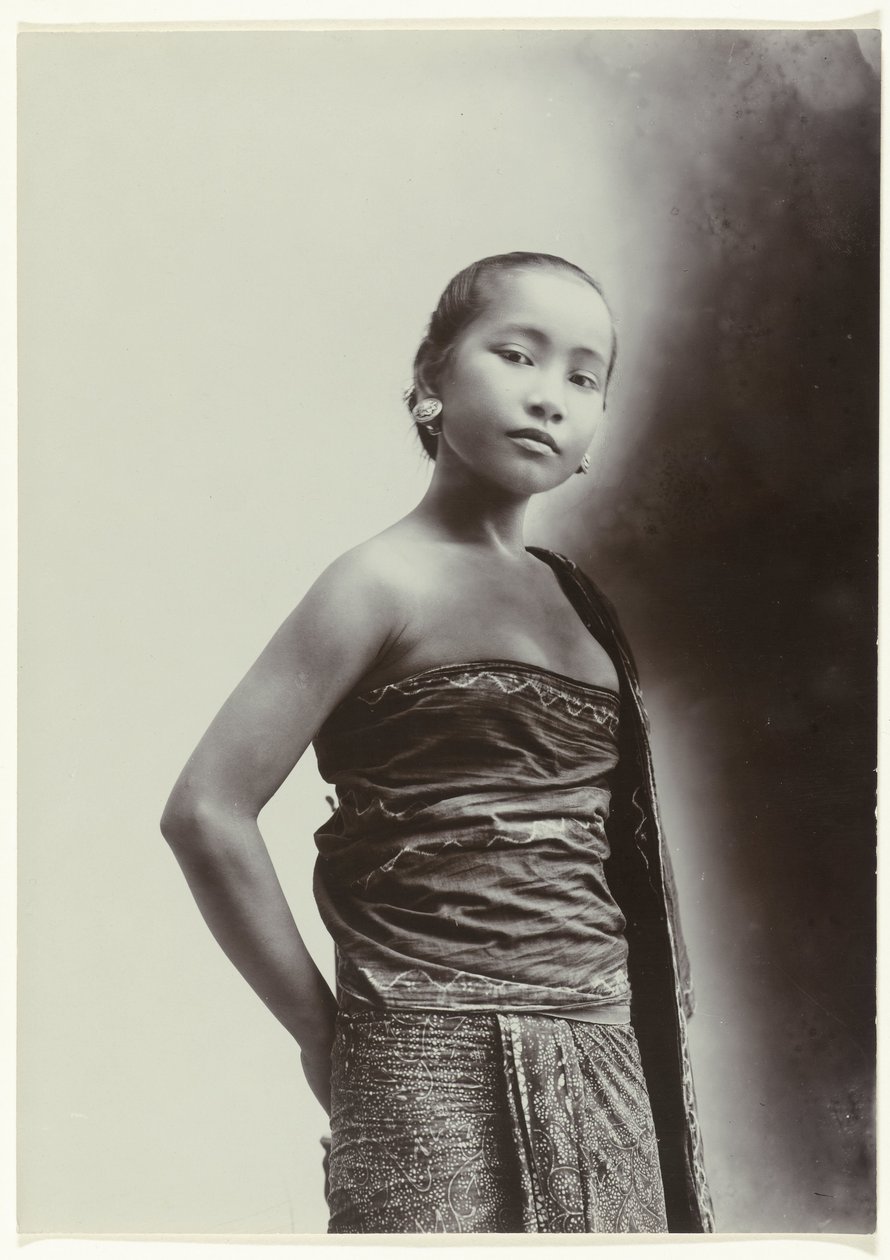 Studio Portrait of a Javanese Woman in a Sarong with Batik Motif by Kassian Cephas