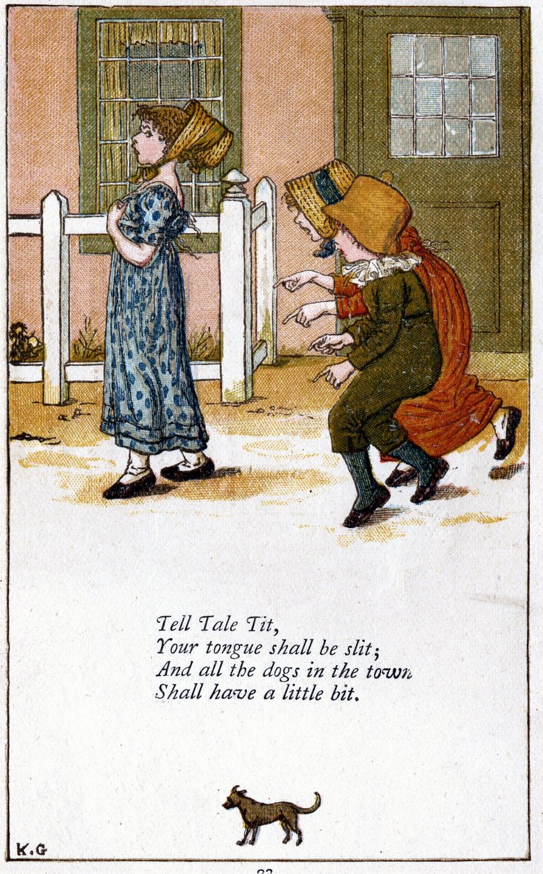 Tell tale tit: Illustration by Kate Greenaway for a book of nursery rhymes by Kate Greenaway