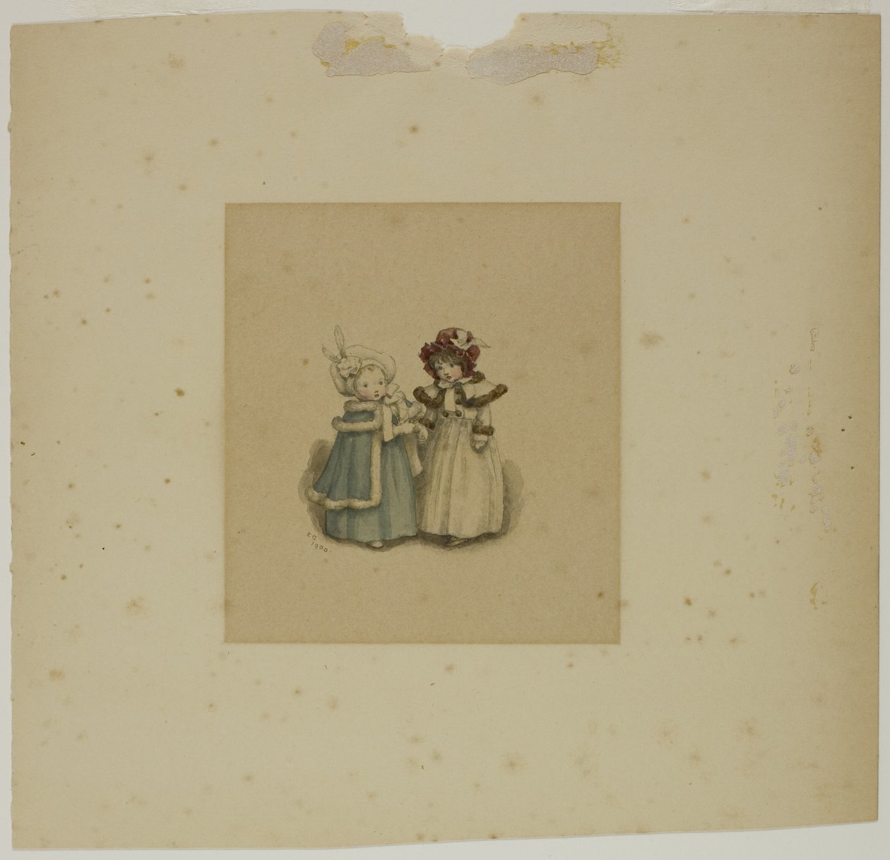 Two Little Girls in Fur-Trimmed Coats by Kate Greenaway