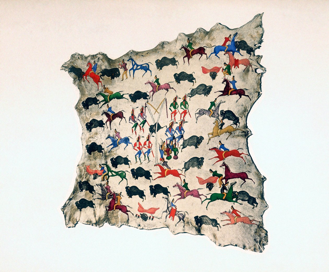 Moose Skin by North American Shoshone Indian, Showing Buffalo Hunt by Katsikodi