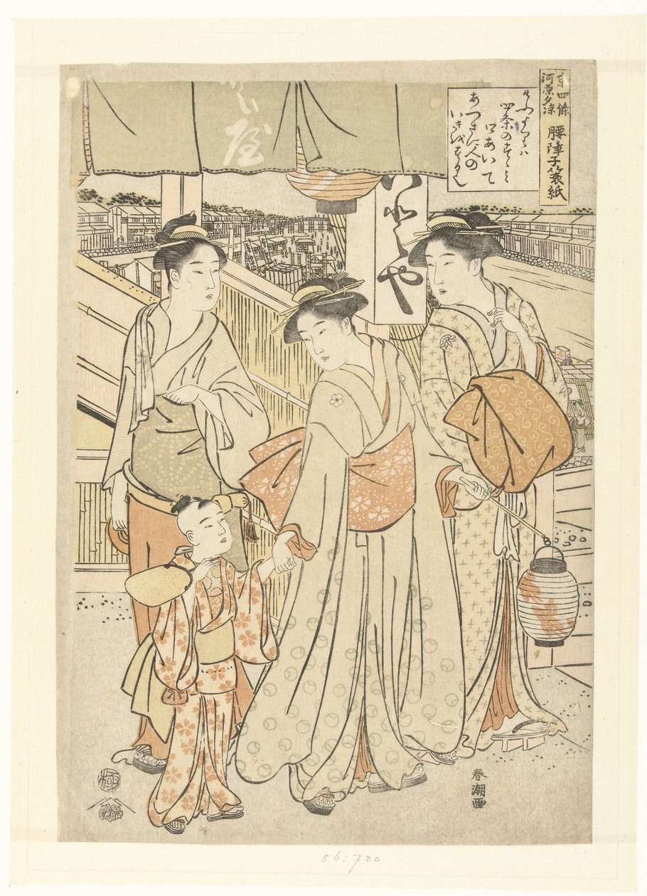 Enjoying the Evening Breeze by the River in Shijo, Kyoto by Katsukawa Shuncho