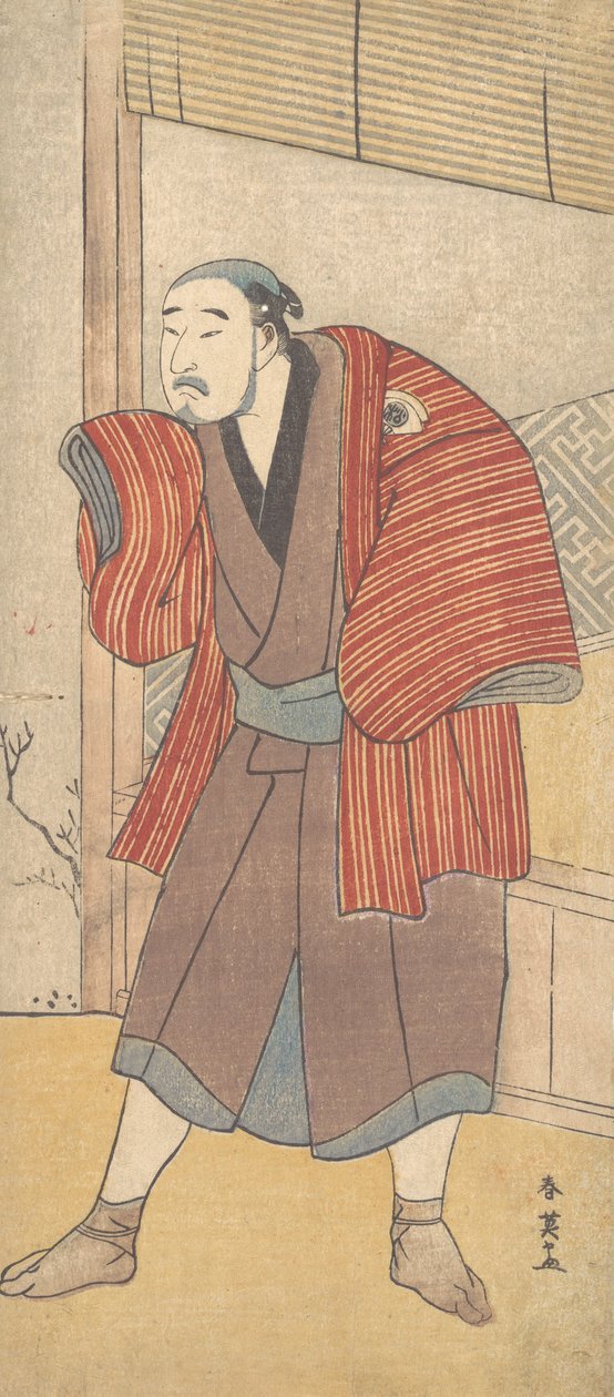 Onoe Matsusuke as a Servant Standing Beside a House by Katsukawa Shun
