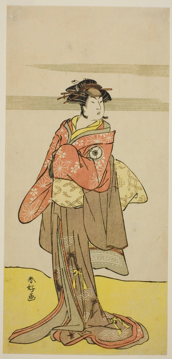 The Actor Iwai Hanshiro IV as Hitomaru Disguised as the Geisha Oshun in the Play Edo no Hana Mimasu Soga, Performed at the Nakamura Theater in the Third Month, 1783 by Katsukawa Shunkо̄