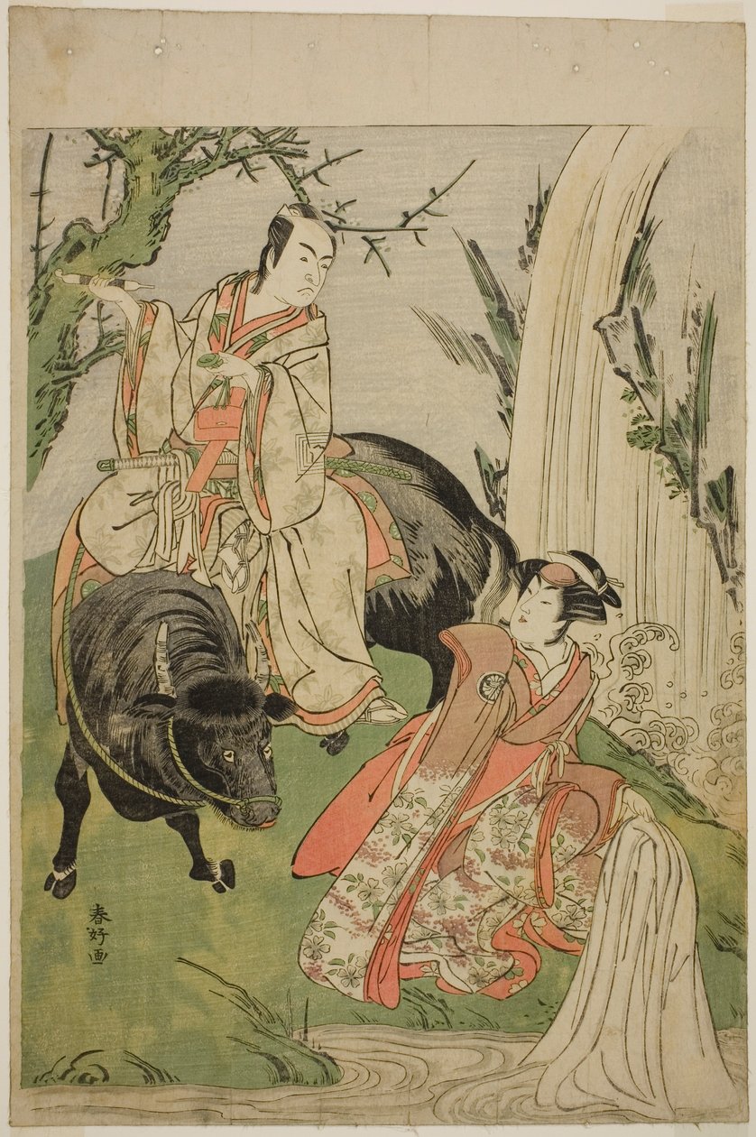 The Actors Segawa Kikunojo III as Princess Hatsune (Hatsune Hime) (right), and Ichikawa Monnosuke II as Miyukinosuke Yukinari, in the Play Otokoyama Furisode Genji, Performed at the Kiri Theater in the Eleventh Month, 1785 by Katsukawa Shunkо̄