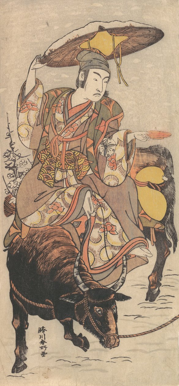 The Actor Matsumoto Koshiro IV on a Bullock in a Snowstorm by Katsukawa Shunko
