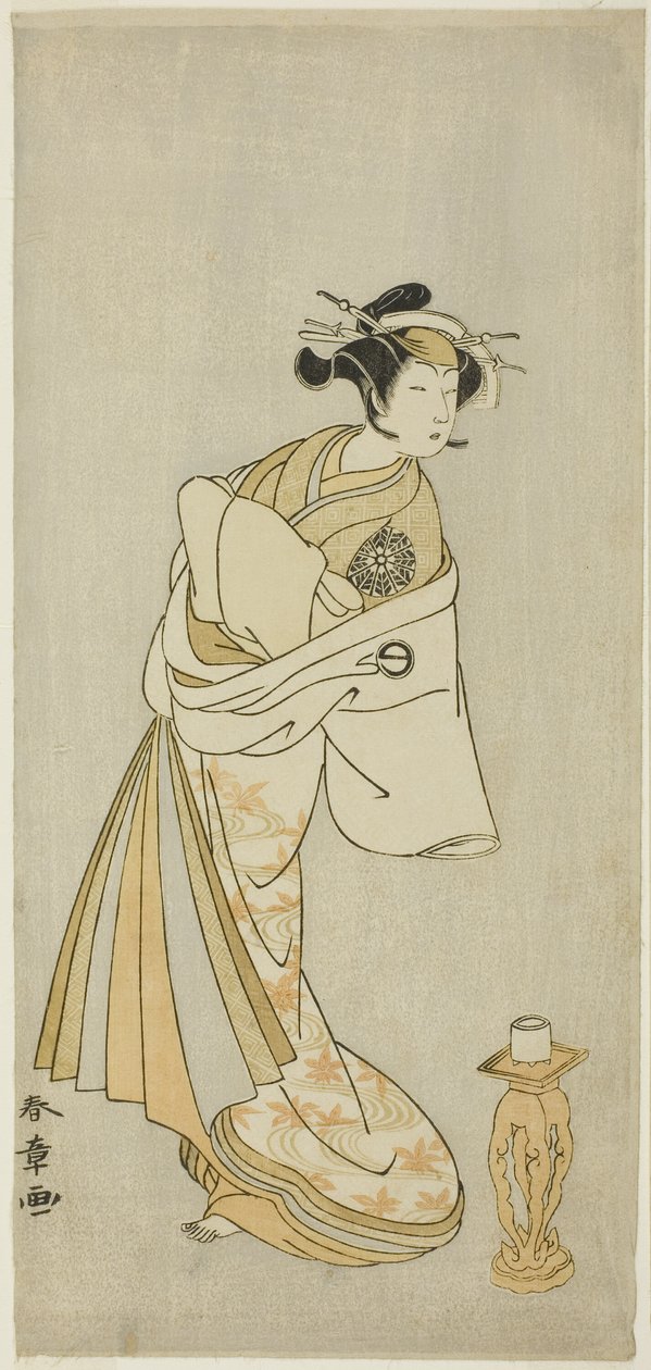 The Actor Nakamura Noshio I as the Spirit of the Courtesan Takao, in the Shosagoto Dance Sequence "Sono Utsushi-e Matsu ni Kaede" (A Shadow-Picture of Pine and Maple), the Last Scene of Part Two of the Play Keisei Momiji no Uchikake (Courtesan in an Over-K by Katsukawa Shunsho