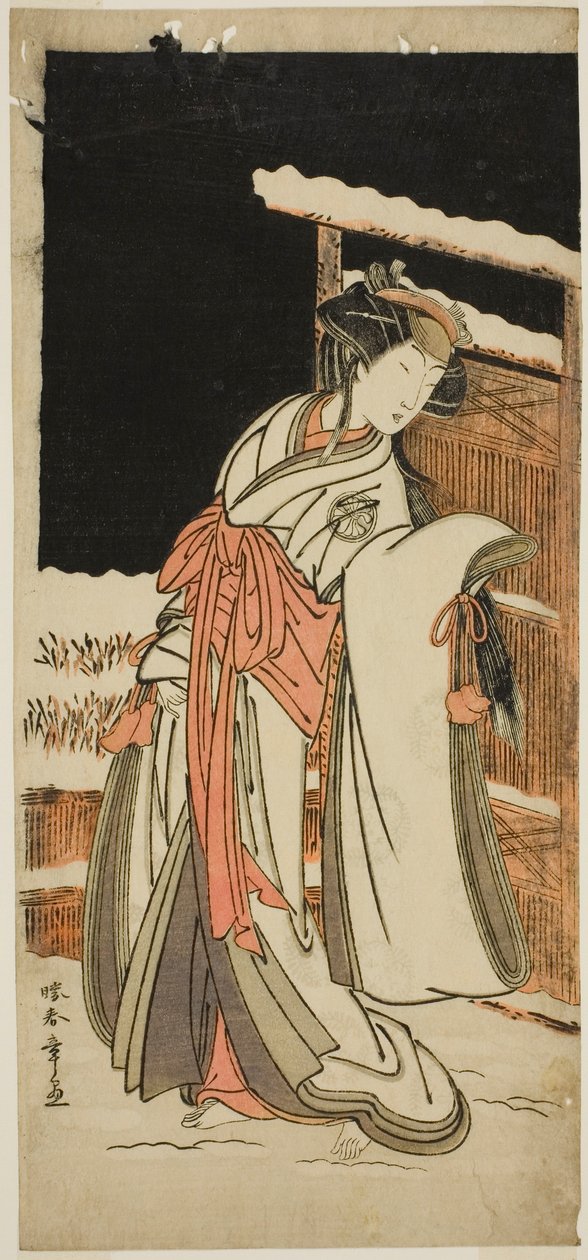 The Actor Segawa Kikunojo III as Lady Shizuka Disguised as Tamazusa in the Play Chigo Torii Tobiiri Kitsune, Performed at the Ichimura Theater in the Eleventh Month, 1777 by Katsukawa Shunsho