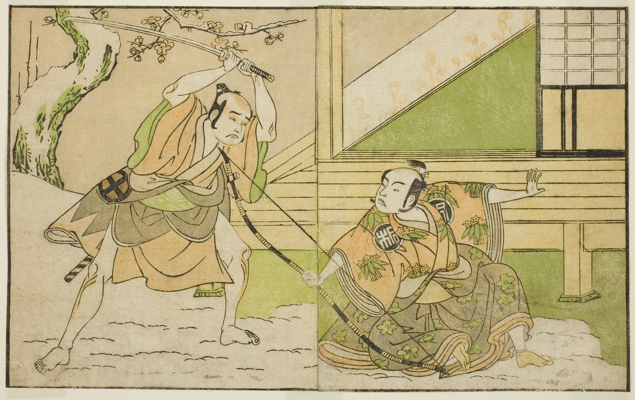 The Actors Arashi Sangoro II as Hojo Tokiyori and Otani Hiroji III as Koga Saburo, in the Play Kono Hana Yotsugi no Hachi no Ki, Performed at the Ichimura Theater in the Eleventh Month, 1771 by Katsukawa Shunsho