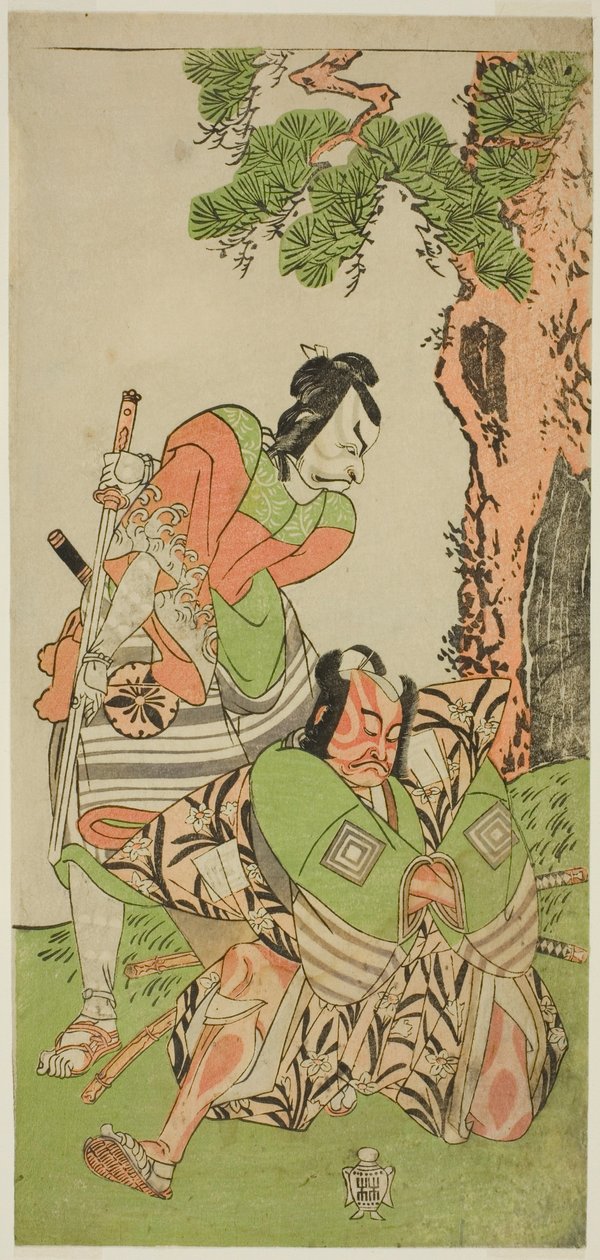 The Actors Ichikawa Danzo III as I no Hayata Tadazumi and Matsumoto Koshiro II as Osada no Taro Kagemune Disguised as Yatsurugi Zaemon, in the Play Nue no Mori Ichiyo no Mato, Performed at the Nakamura Theater in the Eleventh Month, 1770 by Katsukawa Shunsho