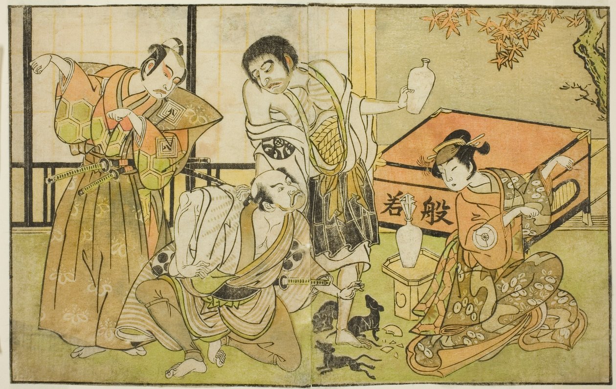 The Actors Iwai Hanshiro IV as Otatsu-gitsune, Nakamura Nakazo I as Raigo Ajari, Sakata Tojuro III as Kamada Gon-no-kami Masayori, and Ichikawa Yaozo II as Sakon-gitsune (right to left), in the play 