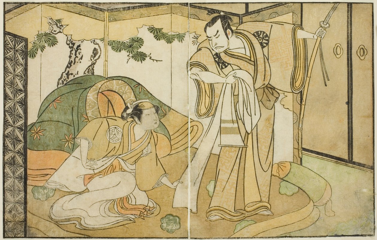 The Actors Nakamura Nakazo I as Taira no Kiyomori (right), and Yamashita Kinsaku II as Tokiwa Gozen (left), in the Play Nue no Mori Ichiyo no Mato, Performed at the Nakamura Theater in the Eleventh Month, 1770 by Katsukawa Shunsho