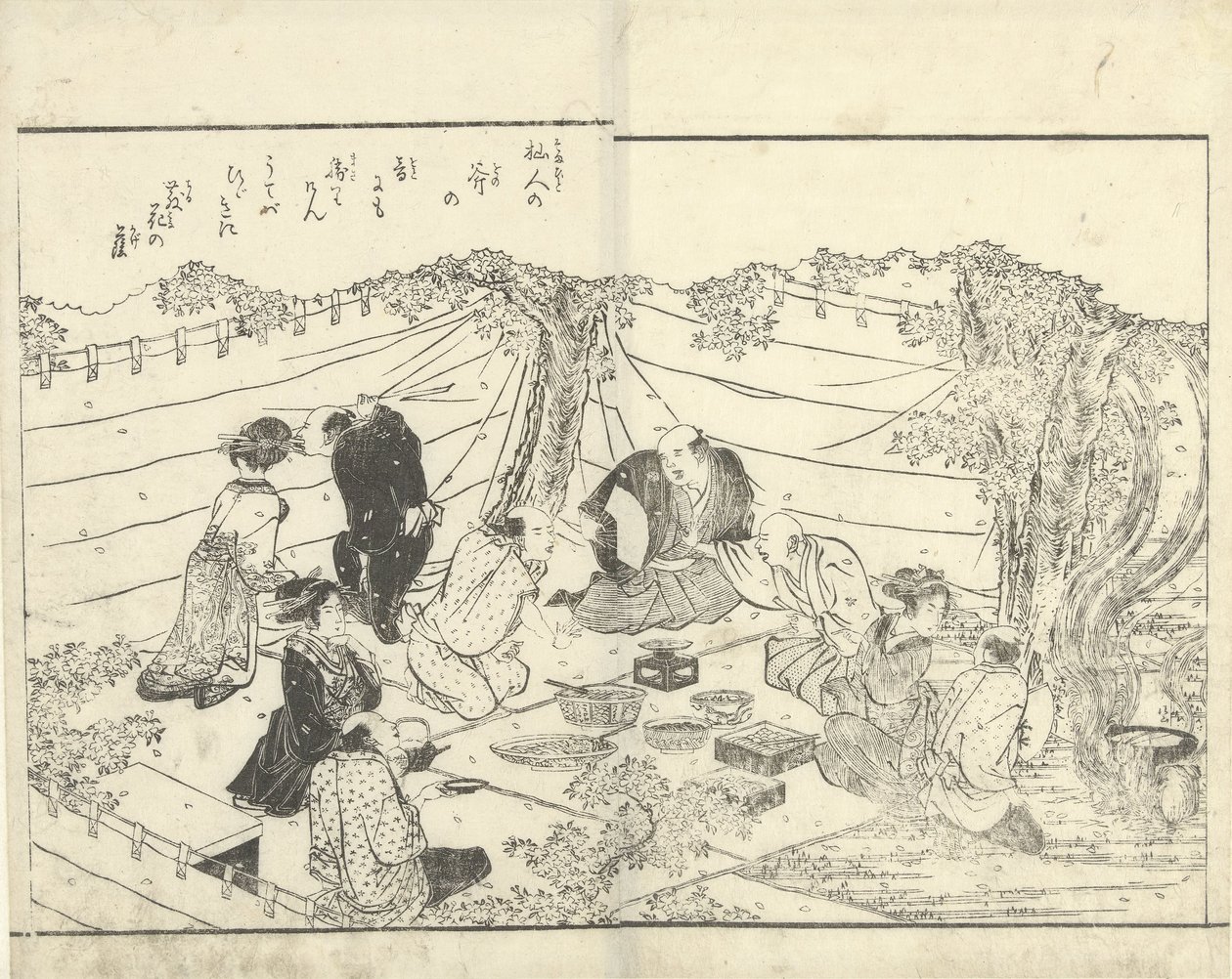 Company Under a Cherry Tree by Katsukawa Shuntei