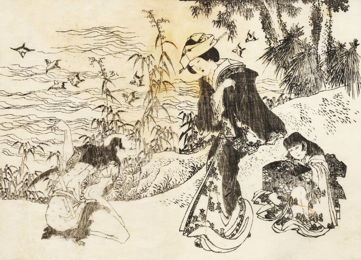 A Bride is on Her Way with Her Maid by Katsushika Hokusai
