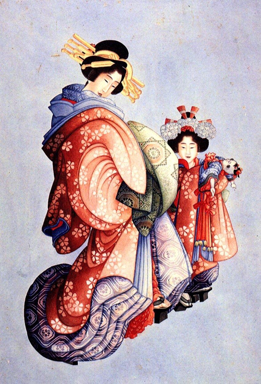 Oiran and Kamuro by Katsushika Hokusai