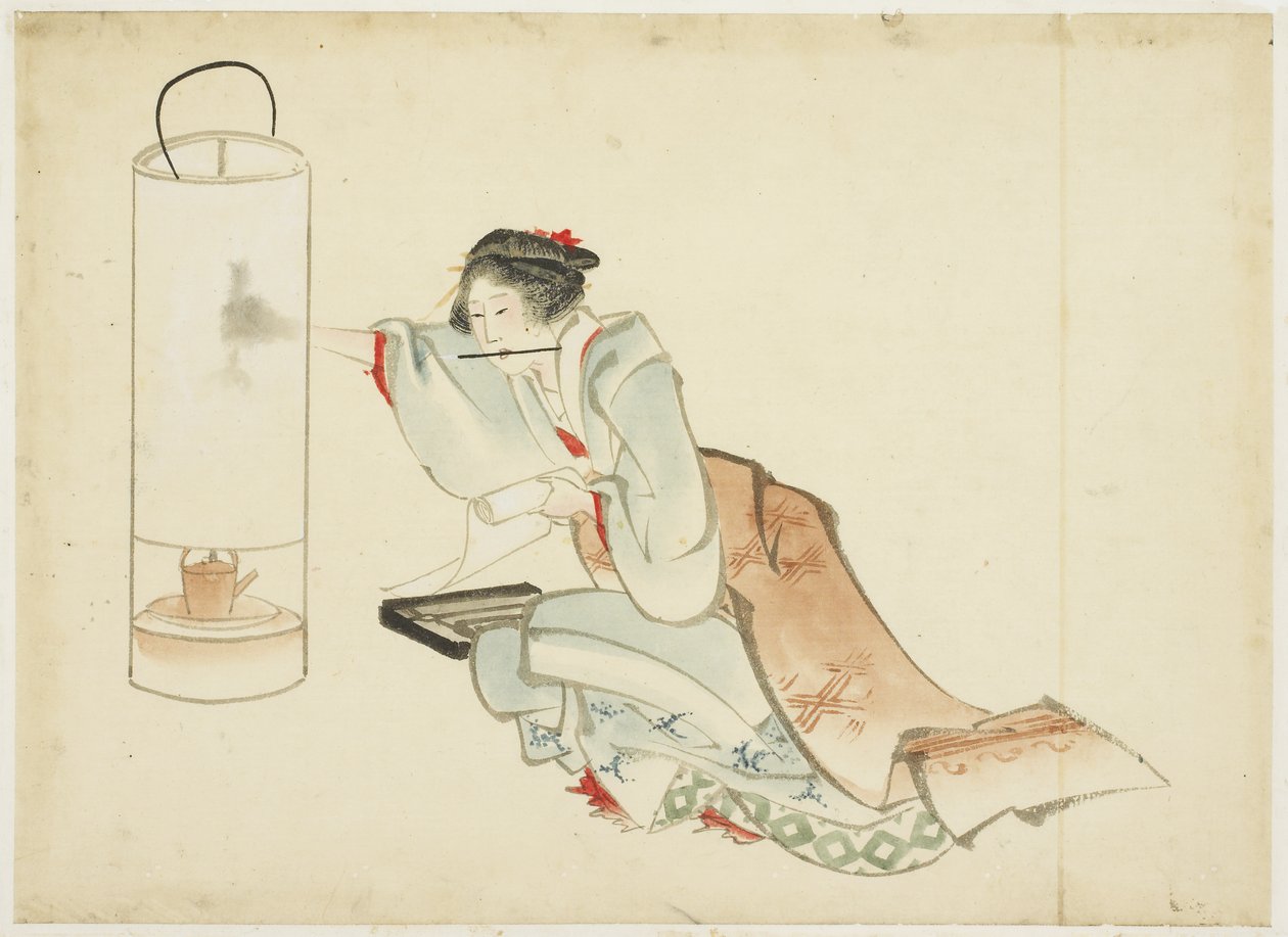 Lady Adjusting a Lamp by Katsushika (school of) Hokusai