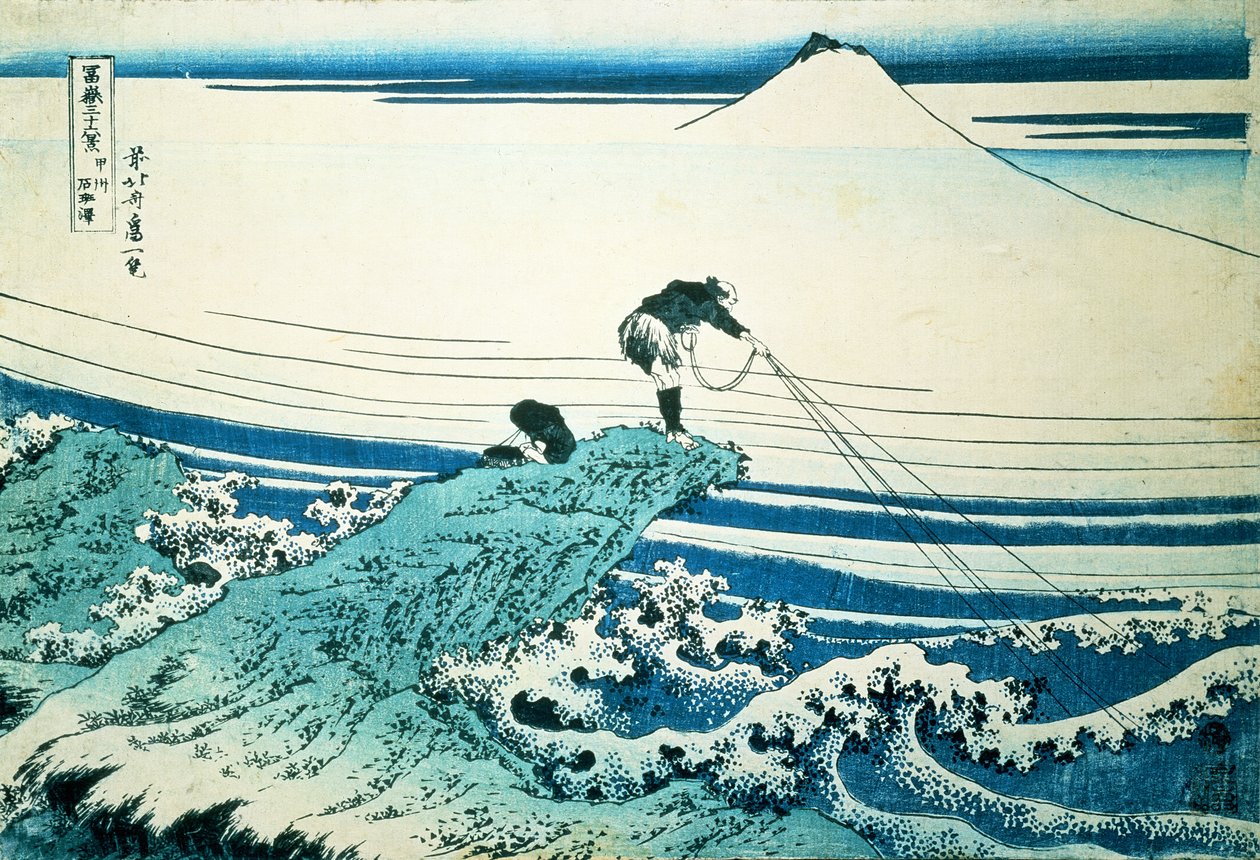 A Fisherman Standing on a Rocky Promontory at Kajikazawa in Kai Province, from the series "36 Views of Mt. Fuji" by Katsushika Hokusai