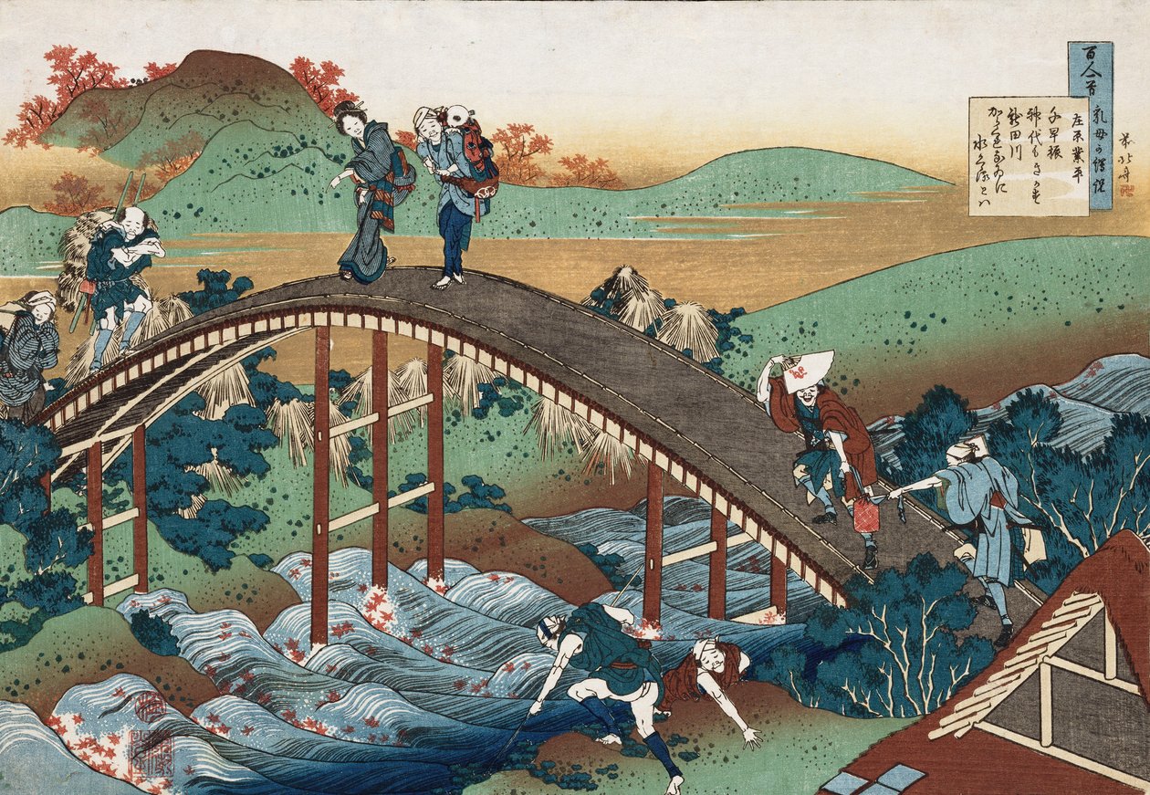 Autumn Leaves on the Tsutaya River, from the series "One Hundred Poems as Told by the Nurse" by Katsushika Hokusai
