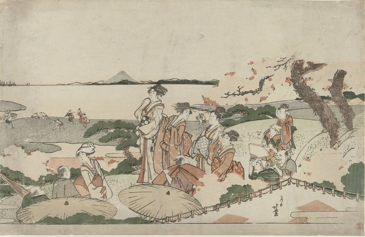 Admiring the Cherry Blossoms at Gotenyama by Katsushika Hokusai