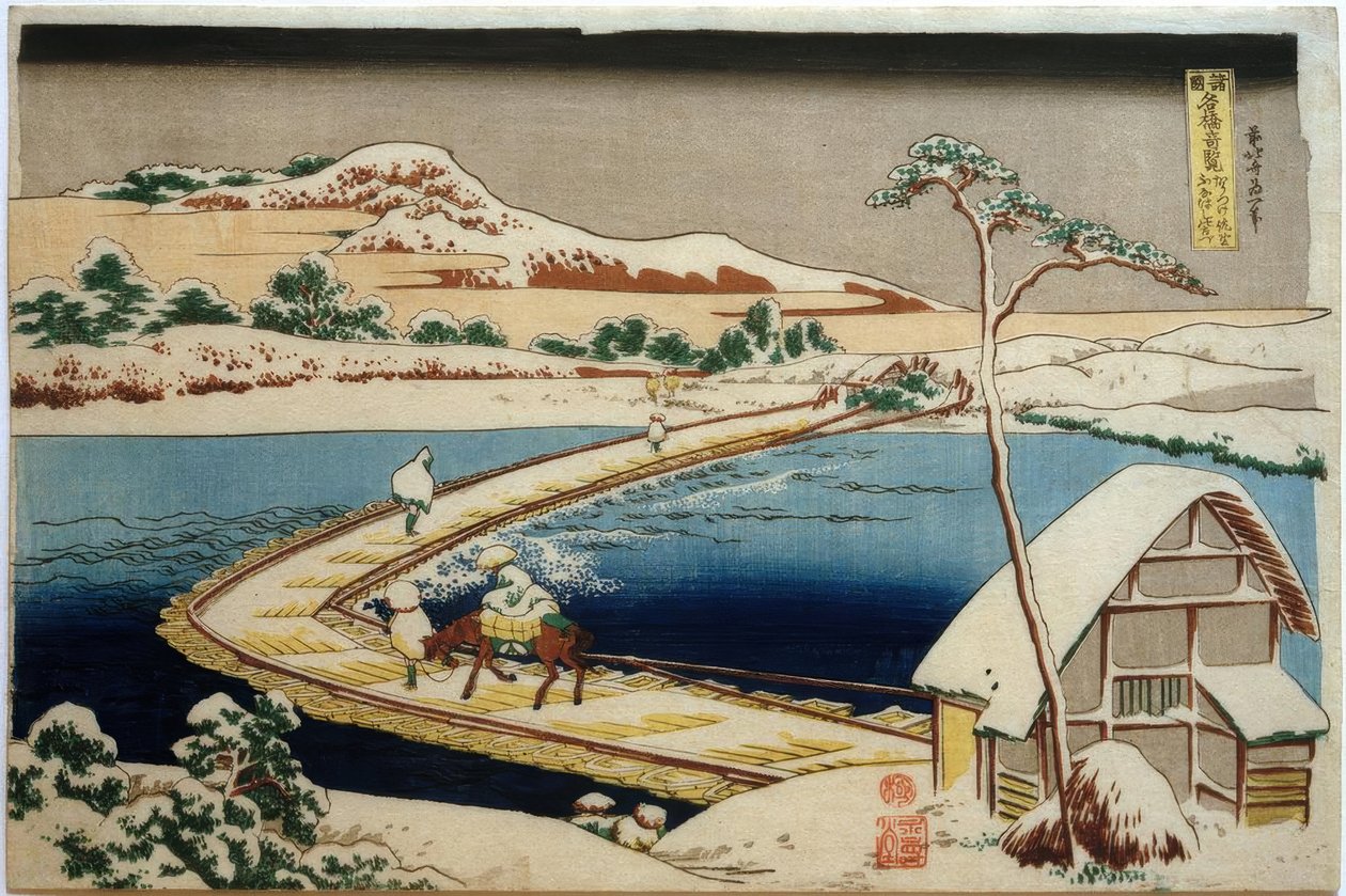 View of the Former Boat Bridge at Sano in the Province of Kōzuke by Katsushika Hokusai