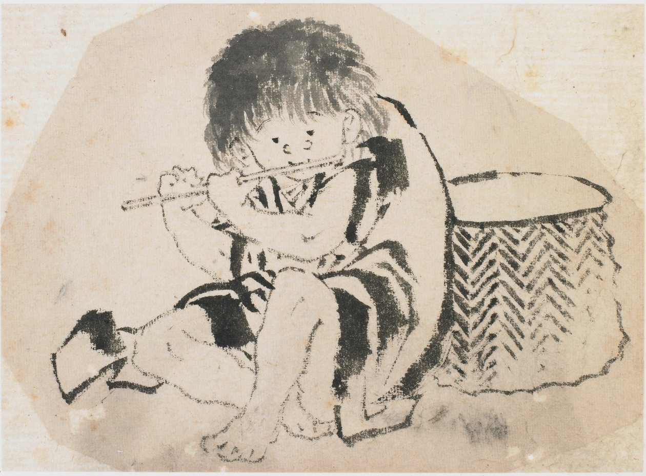 Boy Playing Flute by Katsushika Hokusai