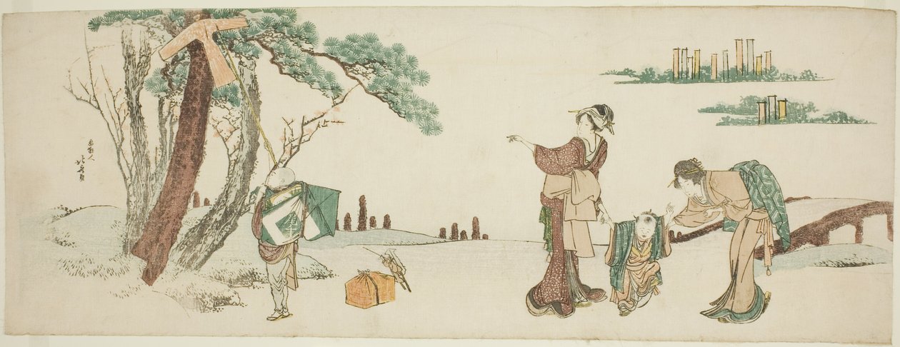 Boy Releasing a Kite by Katsushika Hokusai