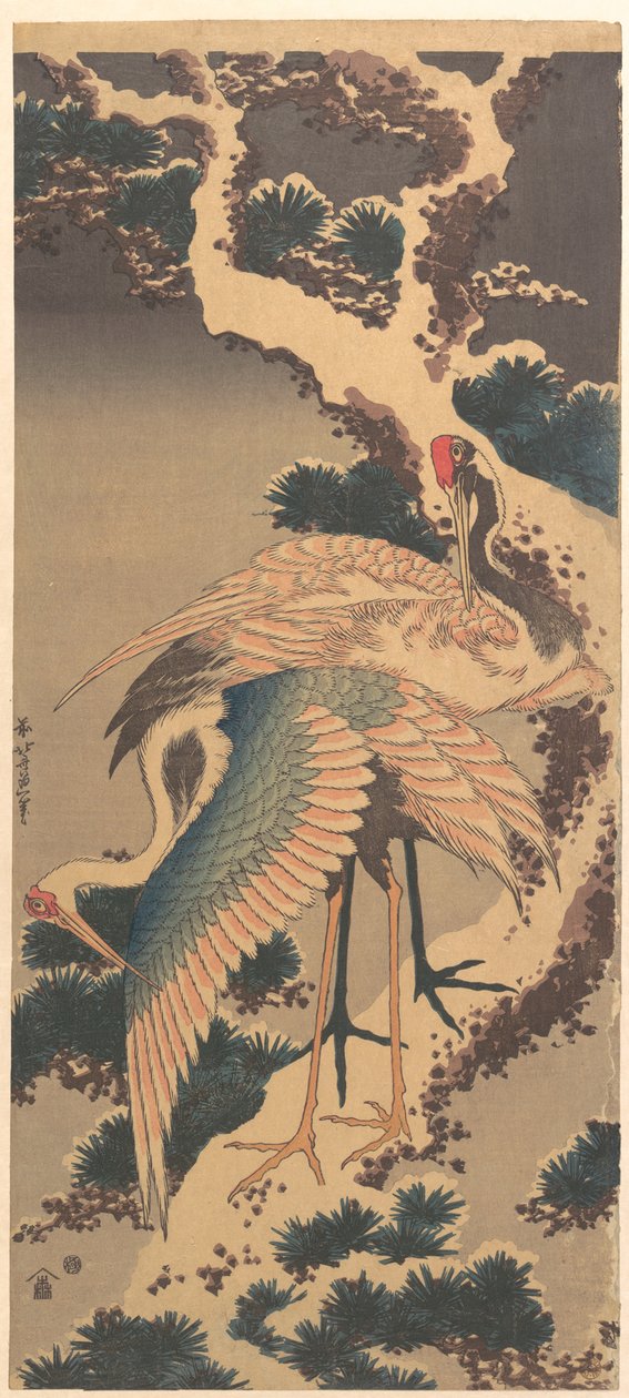 Cranes on Branch of Snow-covered Pine by Katsushika Hokusai