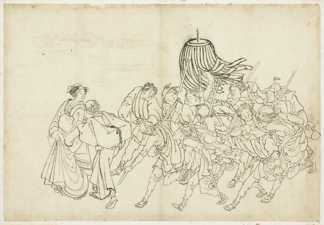 Firemen Marching to their Festival by Katsushika Hokusai