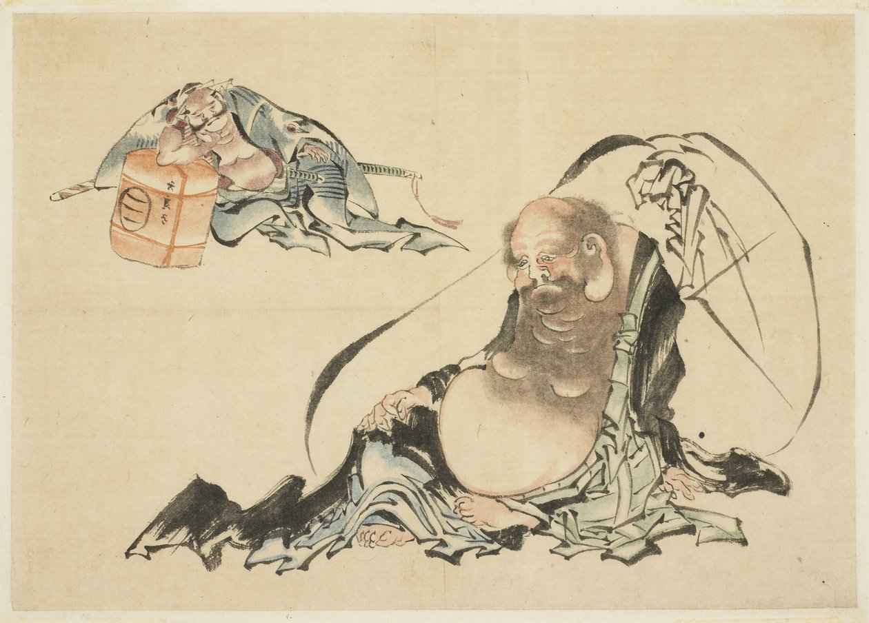Hotei and Asahina Saburo Reclining by Katsushika Hokusai