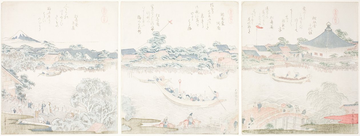 Komagata Hall and O-umaya River Bank, from the series "A Selection of Horses" by Katsushika Hokusai