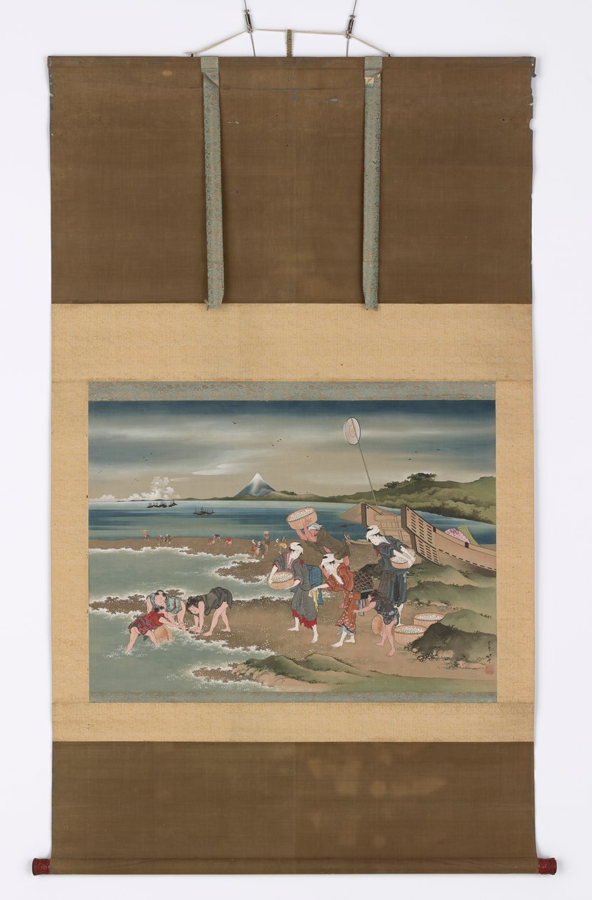 Landscape: clam-gatherers on the shore, late 18th-early 19th century by Katsushika Hokusai