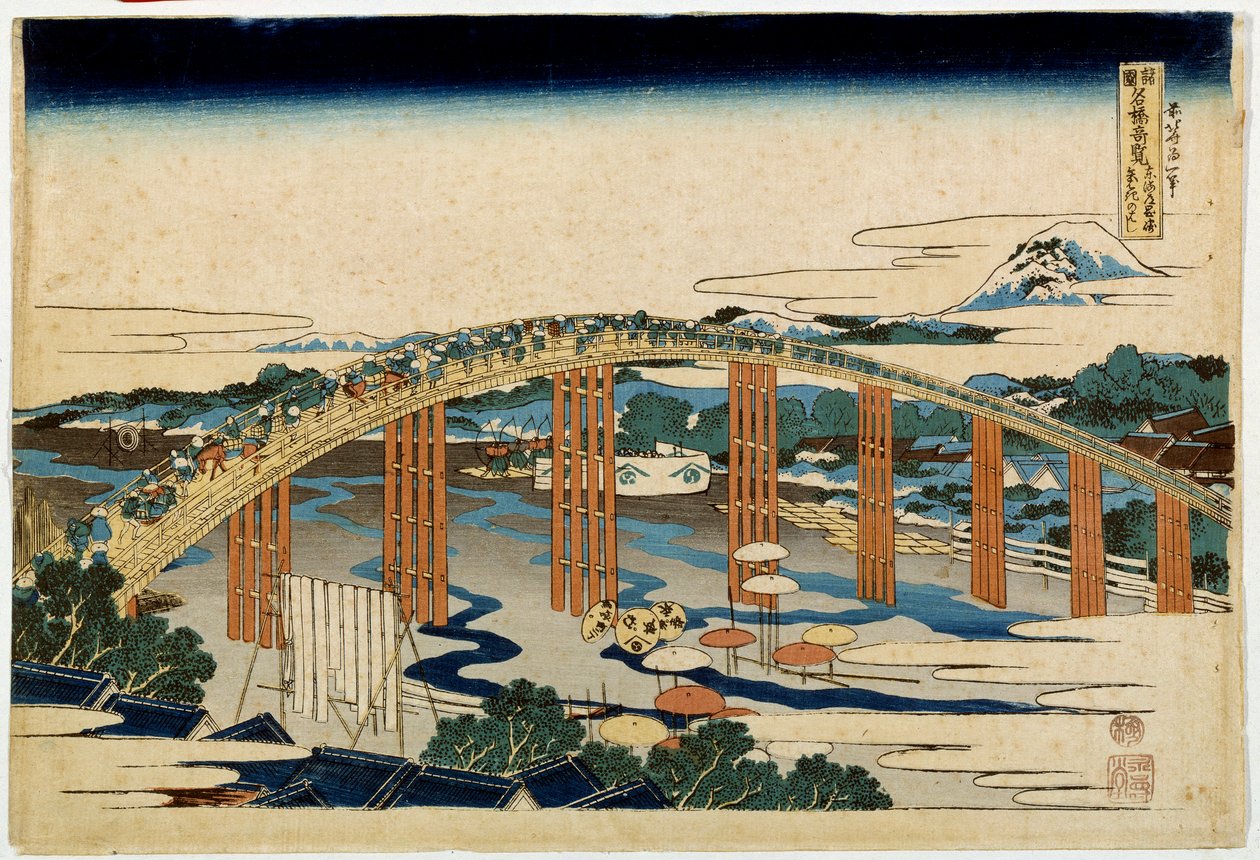 Okazaki Yahagi Bridge over Tokaido by Katsushika Hokusai