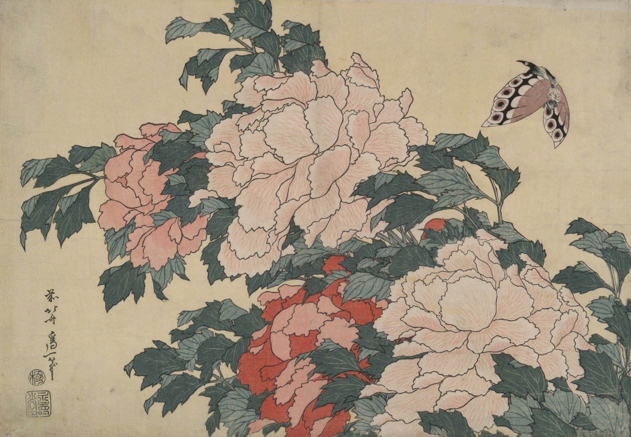 Peonies and Butterfly, from an Untitled Series Named Large Flowers by Katsushika Hokusai