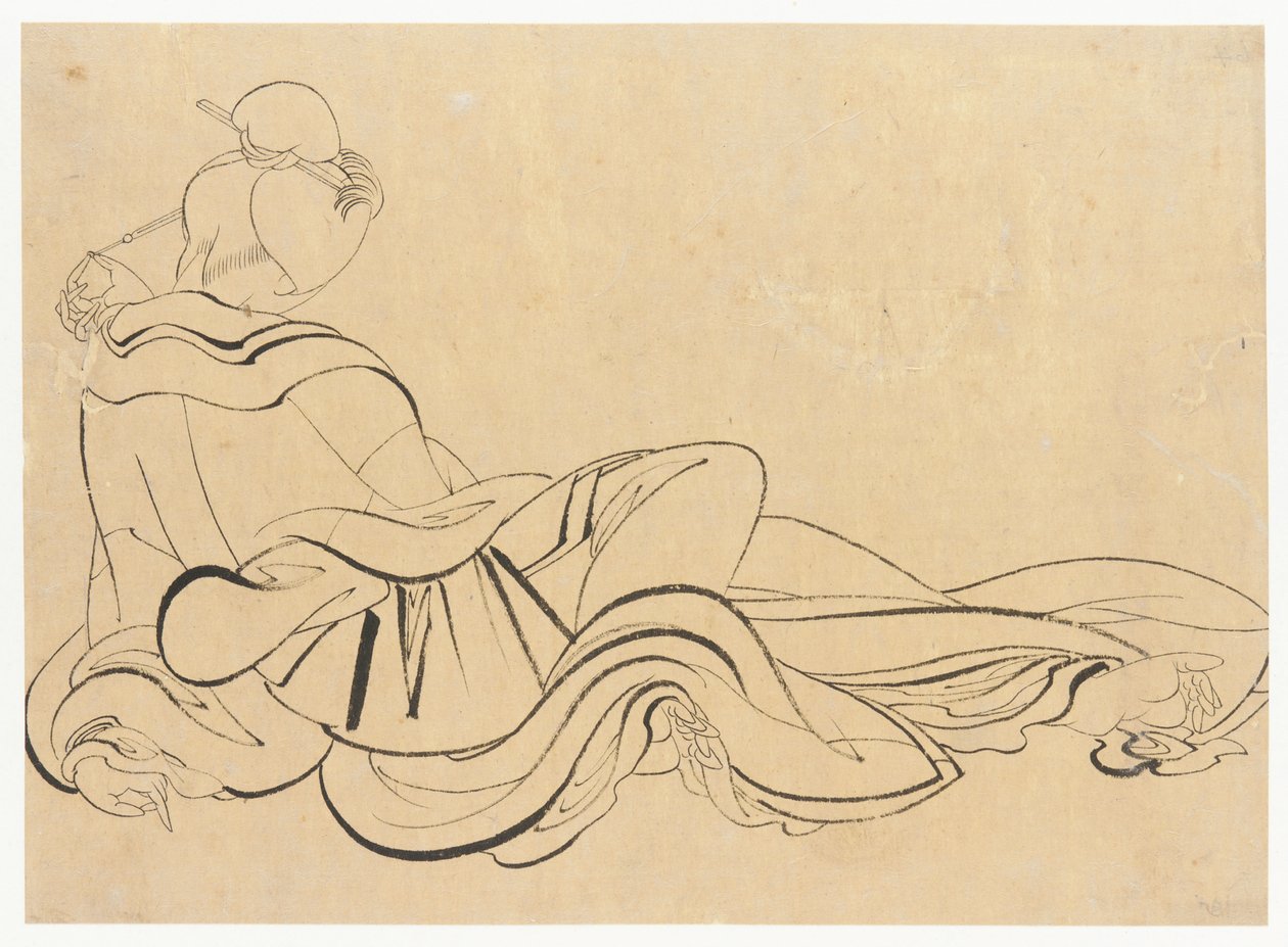 Seated woman scratching her head by Katsushika Hokusai