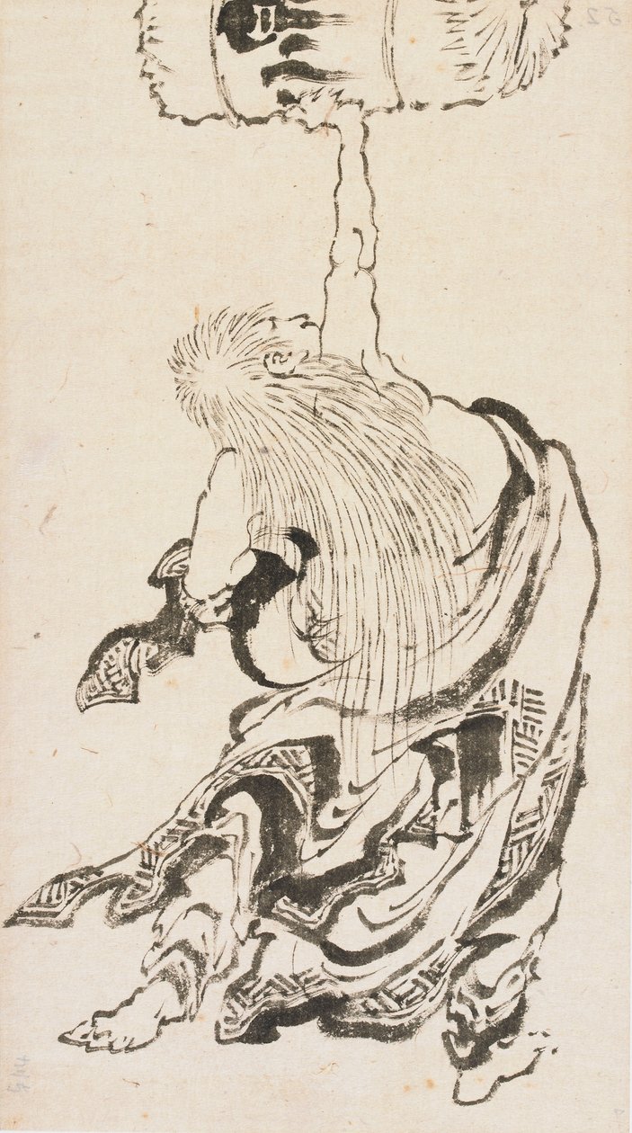 Shojo Lifting a Sake Keg, Edo period by Katsushika Hokusai