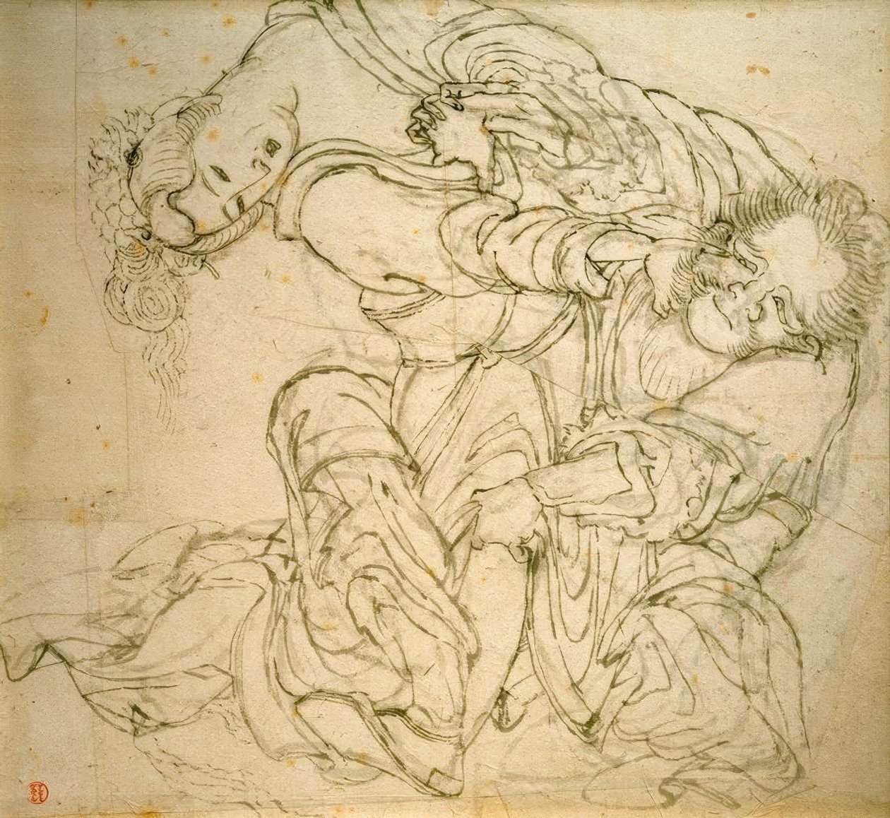 Soko Fighting with His Wife by Katsushika Hokusai