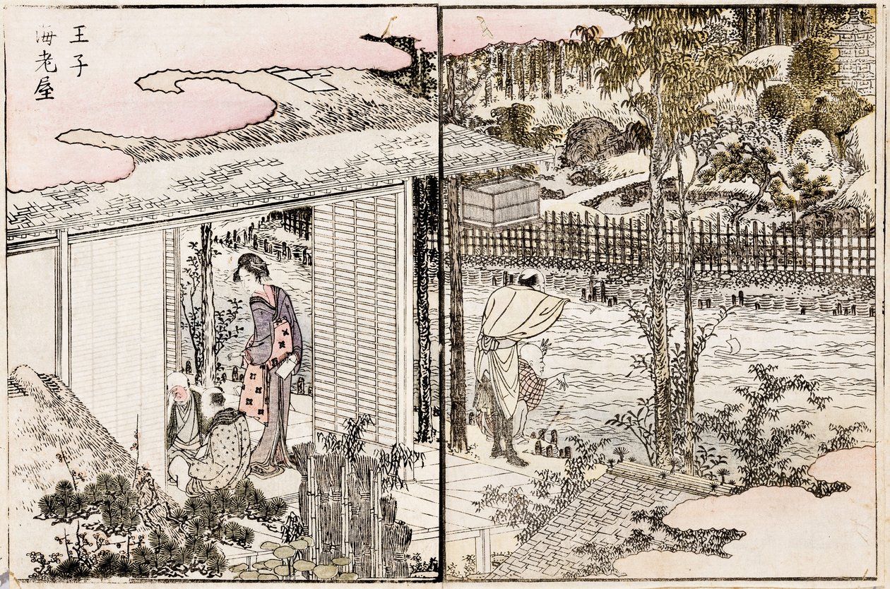 The restaurant Ebiya in Oji. From the series Pleasures in the Eastern Capital by Katsushika Hokusai