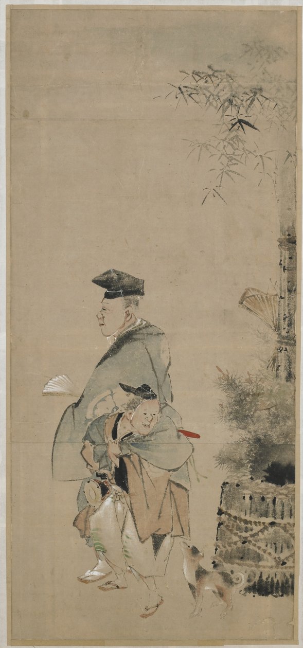 Two entertainers strolling on the New Year, Edo period by Katsushika Hokusai