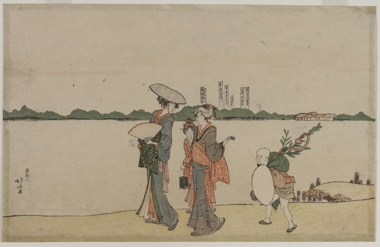 Women and Children Walking Along the Sumida River by Katsushika Hokusai