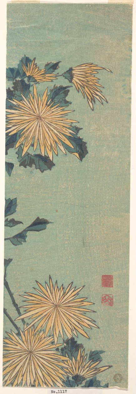 Yellow Chrysanthemums on a Blue Ground by Katsushika Hokusai