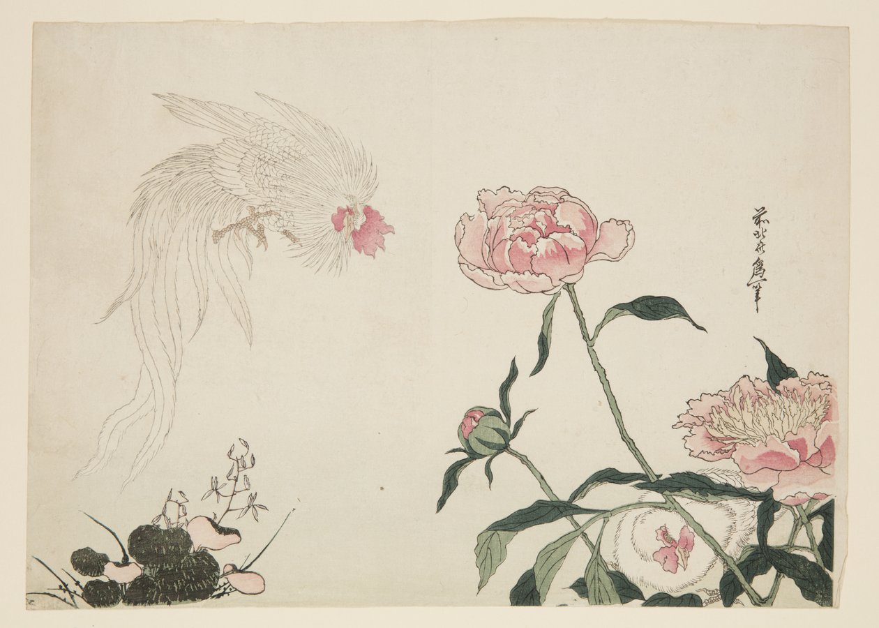 Long Tail Roosters among Flowers by Katsushika II (fl.1820 50) Taito