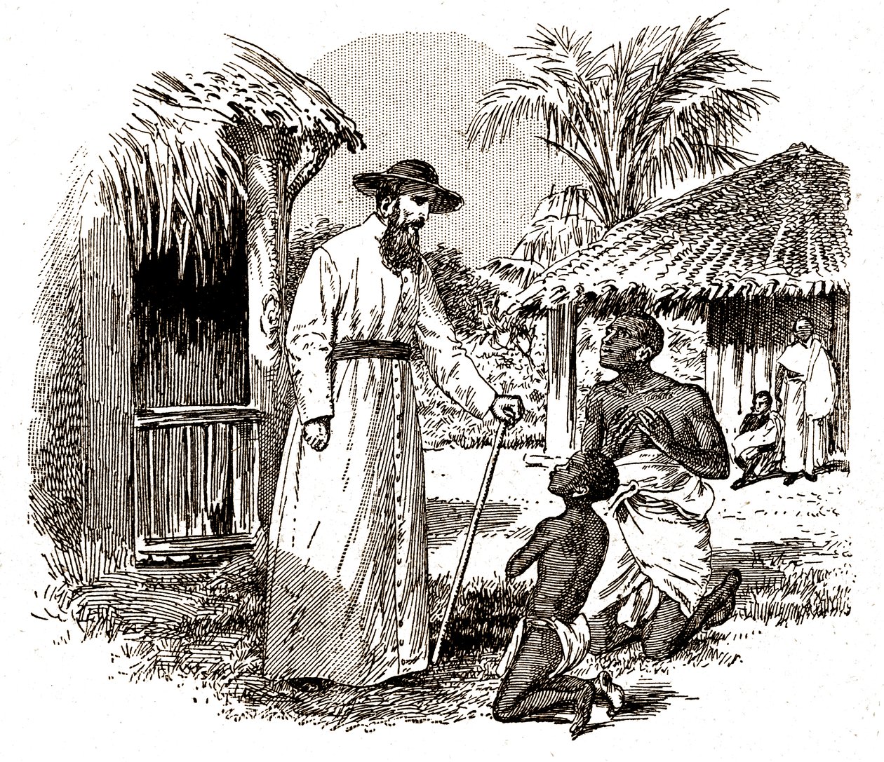 A Catholic missionary in Africa practicing a conversion on a child and his father by Alec Hunter