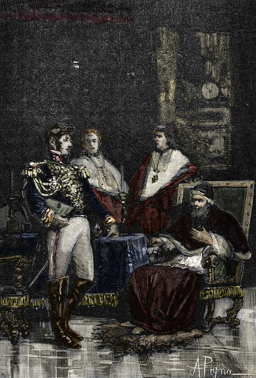 General Cervoni Summoned Pope Pius VI to Abdicate His Temporal Sovereignty in 1798. 1882 (Engraving) by Alec Hunter
